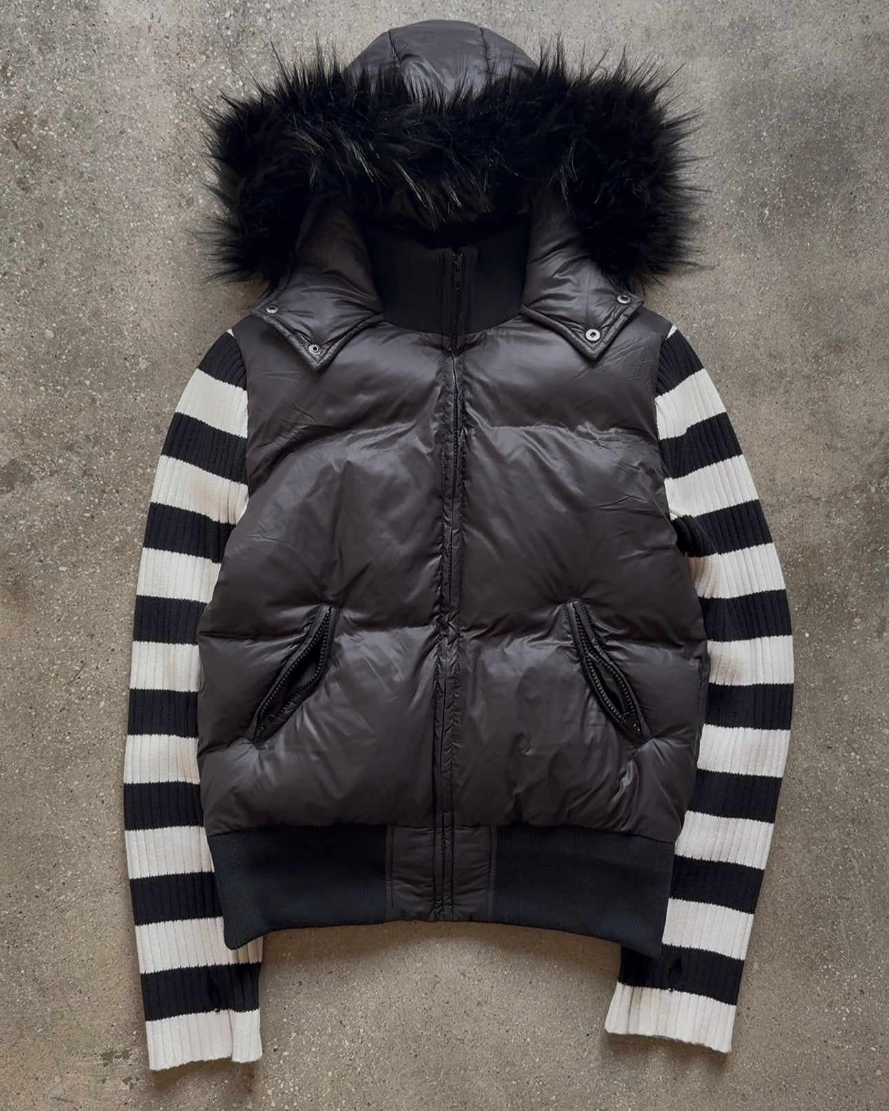 Stripped knit fur coat